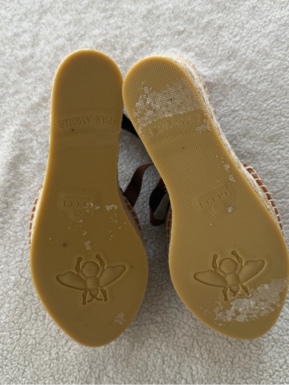 Gucci Cognac Leather GG Espadrille Wedge Sandals - Picture 6 of 7